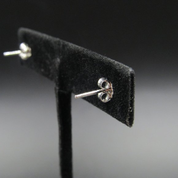 Sterling Silver 5.4mm Fancy Cubic Zirconia Stud Earrings Vintage - Picture 4 of 7